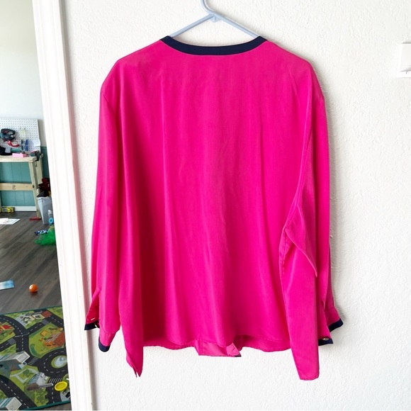 Vintage Top Women's 2X 28W Pink Blue Gold Button Down Mod Career Corpcore Madmen - Picture 2 of 7